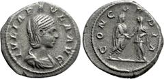 Roman Imperial Coins JULIA PAULA (Augusta, 219-220). Denarius. Rome. Obv: IVLIA PAVLA AVG. Draped bust right. Rev: CONCORDIA. Elagabalus and Julia Paula standing facing one another, clasping hands. RI