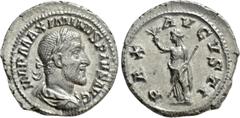 Roman Imperial Coins MAXIMINUS THRAX (235-238). Denarius. Rome. Obv: IMP MAXIMINVS PIVS AVG. Laureate, draped and cuirassed bust right. Rev: PAX AVGVSTI. Pax standing left, holding branch and sceptre.