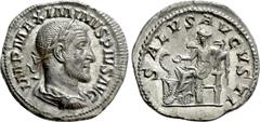 Roman Imperial Coins MAXIMINUS THRAX (235-238). Denarius. Rome. Obv: IMP MAXIMINVS PIVS AVG. Laureate, draped and cuirassed bust right. Rev: SALVS AVGVSTI. Salus seated left on throne, feeding serpent