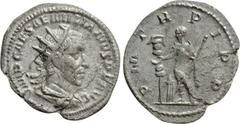 Roman Imperial Coins AEMILIAN (253). Antoninianus. Rome. Obv: IMP CAES AEMILIANVS P F AVG. Radiate, draped and cuirassed bust right. Rev: P M TR P I P P. Aemilian standing left, sacrificing over tripo