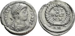 Roman Imperial Coins VALENS (364-378). Siliqua. Antioch. Obv: D N VALENS P F AVG. Diademed, draped and cuirassed bust right. Rev: VOT / X / MVLT / XX / AN. Legend in four lines within wreath. RIC 34b.