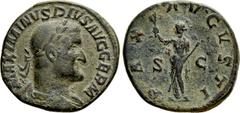 Roman Imperial Coins MAXIMINUS THRAX (235-238). Sestertius. Rome. Obv: MAXIMINVS PIVS AVG GERM. Laureate, draped and cuirassed bust right. Rev: PAX AVGVSTI / S - C. Pax standing left, holding branch a