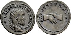 Roman Imperial Coins PUPIENUS (238). Antoninianus. Rome. Obv: IMP CAES M CLOD PVPIENVS AVG. Radiate, draped and cuirassed bust right. Rev: PATRES SENATVS. Clasped hands. RIC 11a. Condition: Good very 