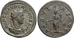 Roman Imperial Coins CARINUS (283-285). Antoninianus. Lugdunum. Obv: IMP C M AVR CARINVS AVG. Radiate, draped and cuirassed bust right. Rev: AEQVITAS AVGG / A. Aequitas standing left, holding scales a