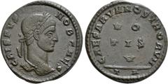 Roman Imperial Coins CRISPUS (Caesar, 316-326). Follis. Arelate. Obv: CRISPVS NOB CAES. Laureate head right. Rev: CAESARVM NOSTRORVM / T A. VO / TIS / V in three lines. RIC 220. Condition: Very fine. 