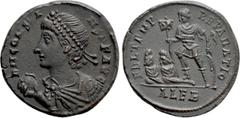 Roman Imperial Coins CONSTANS (337-350). Ae. Alexandria. Obv: D N CONSTANS P F AVG. Pearl-diademed, draped and cuirassed bust left, holding globe. Rev: FEL TEMP REPARATIO / ALE B. Constans standing le