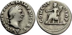Roman Imperial Coins VITELLIUS (69). Denarius. Rome. Obv: A VITELLIVS GERM IMP AVG TR P. Laureate head right. Rev: CONCORDIA P R. Concordia seated left on throne, holding patera and cornucopia. RIC² 9
