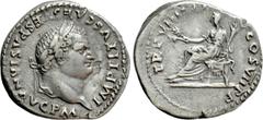 Roman Imperial Coins TITUS (79-81). Denarius. Rome. Obv: IMP TITVS CAES VESPASIAN AVG P M. Laureate head right. Rev: TR P VIIII IMP XV COS VII P P. Ceres seated left on throne, holding grain ear, popp
