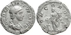 Roman Imperial Coins AQUILIA SEVERA (Augusta, 220-221 & 221-222). Denarius. Rome. Obv: IVLIA AQVILIA SEVERA AVG. Draped bust right. Rev: CONCORDIA. Concordia standing left, holding double cornucopia a