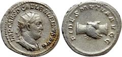 Roman Imperial Coins BALBINUS (238). Antoninianus. Rome. Obv: IMP CAES D CAE L BALBINVS AVG. Radiate, draped and cuirassed bust right. Rev: FIDES MVTVA AVGG. Clasped hands. RIC 12. Condition: Very fin