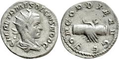 Roman Imperial Coins HERENNIUS ETRUSCUS (Caesar, 249-251). Antoninianus. Rome. Obv: Q HER ETR MES DECIVS NOB C. Radiate, draped and cuirassed bust right. Rev: CONCORDIA AVGG. Clasped hands. RIC 138 (D