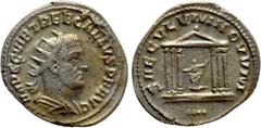 Roman Imperial Coins TREBONIANUS GALLUS (252-253). Antoninianus. Antioch. Obv: IMP C C VIB TREB GALLVS P F AVG. Radiate and cuirassed bust right; four pellets below. Rev: SAECVLVM NOVVM. Hexastyle tem