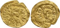 Byzantine Coins MAURICE TIBERIUS (582-602). GOLD Tremissis. Constantinople. Obv: D N TIЬЄRI P P AVG. Diademed, draped and cuirassed bust right. Rev: VICTORI MAVRI AVG / CONOB. Cross potent. Sear 488. 