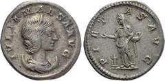 Roman Imperial Coins JULIA MAESA (Augusta, 218-224/5). Antoninianus. Rome. Obv: IVLIA MAESA AVG. Draped bust right, wearing stephane and set upon crescent. Rev: PIETAS AVG. Pietas standing left, holdi