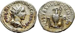 Roman Imperial Coins HERENNIUS ETRUSCUS (Caesar, 249-251). Antoninianus. Rome. Obv: Q HER ETR MES DECIVS NOB C. Radiate and draped bust right. Rev: PIETAS AVGVSTORVM. Emblems of the pontificate: asper