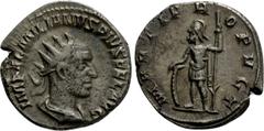 Roman Imperial Coins AEMILIAN (253). Antoninianus. Rome. Obv: IMP AEMILIANVS PIVS FEL AVG. Radiate, draped and cuirassed bust right. Rev: MARTI PROPVG T. Mars standing left, holding spear and resting 