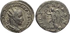 Roman Imperial Coins AEMILIAN (253). Antoninianus. Rome. Obv: IMP AEMILIANVS PIVS FEL AVG. Radiate, draped and cuirassed bust right. Rev: VICTORIA AVG. Victory standing left, holding wreath and palm. 