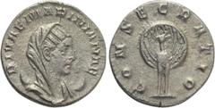Roman Imperial Coins DIVA MARINIANA (Died before 253). Antoninianus. Rome. Obv: DIVAE MARINIANAE. Veiled and draped bust right, set on crescent. Rev: CONSECRATIO. Peacock standing facing, head left, w