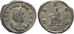 Roman Imperial Coins SALONINA (Augusta, 254-268). Antoninianus. Rome. Obv: SALONINA AVG. Diademed and draped bust right, set on crescent. Rev: VESTA / Q. Vesta seated left, holding patera and sceptre.