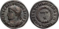 Roman Imperial Coins CRISPUS (Caesar, 316-326). Follis. Thessalonica. Obv: FL IVL CRISPVS NOB CAES. Laureate, draped and cuirassed bust left. Rev: CAESARVM NOSTRORVM / TSΔ VI. VOT X in two lines withi