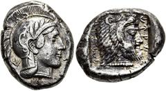 GRIECHEN LYKIEN. DYNASTEN. Kherei. Stater ø 20mm (8,48g). 410 - 390 v. Chr. Mzst. Telmessos. Vs.: Kopf der Athena mit attischem Helm n. r., dahinter lykisches Zeichen 'kh'. Rs.: Bärtiger Kopf des Hera