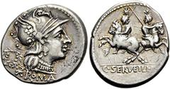 RÖMER RÖMISCHE REPUBLIK NACH 211 V. CHR. C. Servilius, 136 v. Chr. Denar ø 21mm (3,92g). Mzst. Rom. Vs.: ROMA, Roma mit Collier n. r., dahinter Kranz u. Stern. Rs.: C SERVEILI M F, die Dioskuren zu Pf