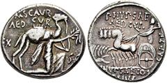 RÖMER RÖMISCHE REPUBLIK NACH 211 V. CHR. M. Aemilius Scaurus und P. Plautius Hypsaeus, 58 v. Chr. Denar ø 18mm (3,93g). Mzst. Rom. Vs.: M SCAVR / AED CVR / EX - S C / REX ARETAS, Kamel n. r., davor kn
