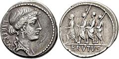RÖMER RÖMISCHE REPUBLIK NACH 211 V. CHR. M. Iunius Brutus, 54 v. Chr. Denar ø 20mm (3,62g). Mzst. Rom. Vs.: LIBERTAS, Kopf der Libertas n. r. Rs.: BRVTVS, L. Iunius Brutus zwischen zwei Liktoren, davo