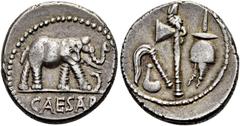 RÖMER RÖMISCHE REPUBLIK NACH 211 V. CHR. C. Iulius Caesar, 49 - 48 v. Chr. Denar ø 17mm (3,86g). Mzst. in Gallia Narbonensis oder Hispania Citerior. Vs.: CAESAR, Elefant trampelt n. r. einen Drachen n