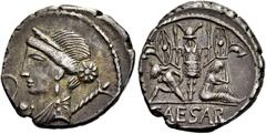 RÖMER RÖMISCHE REPUBLIK NACH 211 V. CHR. C. Iulius Caesar, 46 - 45 v. Chr. Denar ø 17mm (3,84g). Mzst. in Hispania ulterior. Vs.: Drapierte Büste der Venus mit Diadem u. Stern im Haar, auf der l. Schu
