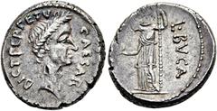 RÖMER RÖMISCHE REPUBLIK NACH 211 V. CHR. L. Aemilius Buca und C. Iulius Caesar, 44 v. Chr. Denar ø 17mm (4,17g). Februar - März 44 v. Chr. Mzst. Rom. Vs.: CAESAR / DICT PERPETVO, Kopf Caesars mit Lorb