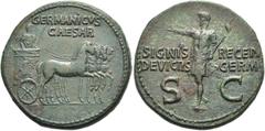 RÖMER RÖMISCHE KAISERZEIT. Germanicus, 15 v. Chr. - 19 n. Chr. AE Dupondius ø 30mm (16,06g). Unter Caligula geprägt, 37 - 41 n. Chr. Mzst. Rom. Vs.: GERMANICVS / CAESAR, Germanicus in Quadriga n. r. R