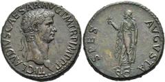 RÖMER RÖMISCHE KAISERZEIT. Claudius, 41 - 54 n. Chr. AE Sesterz ø 35mm (30,35g). ca. 50 - 54 n. Chr. Mzst. Rom. Vs.: TI CLAVDIVS CAESAR AVG P M TR P IMP P P, Kopf mit Lorbeerkranz n. r. Rs.: SPES AVGV