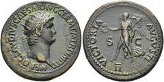 RÖMER RÖMISCHE KAISERZEIT. Nero, 54 - 68 n. Chr. AE Dupondius ø 30mm (14,27g). 64 n. Chr. Mzst. Rom. Vs.: NERO CLAVDIVS CAESAR AVG GERM P M TR P IMP P P, Kopf mit Strahlenkrone n.r. Rs.: VICTORIA AVGV