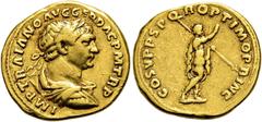RÖMER RÖMISCHE KAISERZEIT. Trajan, 98 - 117 n. Chr. Aureus ø 20mm (7,13g). ca. 108 - 110 n. Chr. Mzst. Rom. Vs.: IMP TRAIANO AVG GER DAC PM TR P, drapierte Panzerbüste mit Lorbeerkranz n.r. Rs.: COS V
