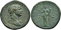 RÖMER RÖMISCHE KAISERZEIT. Trajan, 98 - 117 n. Chr. AE Sesterz ø 33mm (28,54g). ca. 112 - 114 n. Chr. Mzst. Rom. Vs.: IMP CAES NERVAE TRAIANO AVG GER DAC P M TR P COS VI P P, Büste mit Lorbeerkranz u.