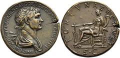 RÖMER RÖMISCHE KAISERZEIT. Trajan, 98 - 117 n. Chr. AE Sesterz ø 33mm (24,65g). ca. 112 - 114 n. Chr. Mzst. Rom. Vs.: IMP CAES NERVAE TRAIANO AVG GER DAC PM TRP COS VI PP, drapierte Büste mit Lorbeerk