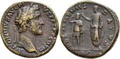 RÖMER RÖMISCHE KAISERZEIT. Antoninus Pius, 138 - 161 n. Chr. AE Sesterz ø 32mm (25,06g). 141 - 143 n. Chr. Mzst. Rom. Vs.: ANTONINVS AVG PI-VS P P TR P COS III, Kopf mit Lorbeerkranz n. r. Rs.: REX AR