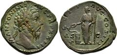 RÖMER RÖMISCHE KAISERZEIT. Marcus Aurelius, 161 - 180 n. Chr. AE Sesterz ø 34mm (24,70g). 169 n.Chr. Mzst. Rom. Vs.: M ANTONINVS AVG TR P XXIII, Kopf mit Lorbeerkranz n.r. Rs.: SALVTI AVG COS III / S 