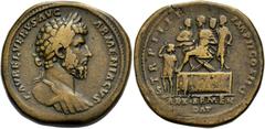RÖMER RÖMISCHE KAISERZEIT. Lucius Verus, 161 - 169 n. Chr. AE Sesterz ø 35mm (31,16g). 164 n. Chr. Mzst. Rom. Vs.: L AVREL VERVS AVG ARMENIACVS, Panzerbüste mit Lorbeerkranz n. r. Rs.: TR P IIII IMP I