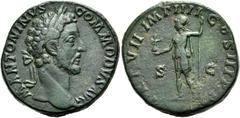 RÖMER RÖMISCHE KAISERZEIT. Commodus, 177 - 192 n. Chr. AE Sesterz ø 32mm (23,36g). 182 n. Chr. Mzst. Rom. Vs.: M ANTONINVS COMMODVS AVG, Kopf mit Lorbeerkranz n.r. Rs.: TR P VII IMP IIII COS III PP / 