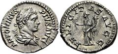 RÖMER RÖMISCHE KAISERZEIT. Caracalla, 197 - 217 n. Chr. Denar ø 19mm (3,35g). 205 n. Chr. Mzst. Rom. Vs.: ANTONINVS PIVS AVG, drapierte Büste mit Lorbeerkranz n. r. Rs.: FELICIT-AS AVGG, Felicitas ste
