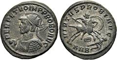 RÖMER RÖMISCHE KAISERZEIT. Probus, 276 - 282 n. Chr. Antoninian ø 23mm (4,45g). 277 n. Chr. Mzst. Serdica. Vs.: PERPETVO IMP PROBO AVG, Panzerbüste mit Helm, Strahlenkrone, Lanze u. Schild n. l. Rs.: 