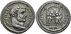 RÖMER RÖMISCHE KAISERZEIT. Diocletian, 284 - 305 n. Chr. Argenteus ø 18mm (3,28g). 296 n.Chr. Mzst. Heraclea. Vs.: DIOCLETIANVS AVG, Kopf mit Lorbeerkranz n. r. Rs.: VICTORIAE SARMATICAE / HA, Tetrarc