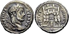 RÖMER RÖMISCHE KAISERZEIT. Maximianus Herculius, 285 - 310 n. Chr. Argenteus ø 18mm (3,17g). ca. 295 - 297 n. Chr. Mzst. Rom. Vs.: MAXIMIA-NVS AVG, Kopf mit Lorbeerkranz n. r. Rs.: VIRTVS MILITVM / Ε,