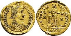 RÖMER RÖMISCHE KAISERZEIT. Valentinian III., 425 - 455 n. Chr. Solidus ø 22mm (4,45g). 440 - 455 n.Chr. Mzst. Rom. Vs.: DN PLA VALENTI-NIANVS PF AVG, drapierte Büste mit Rosettendiadem n.r.: VICTORIA 