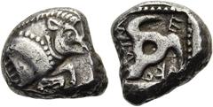 GRIECHEN LYKIEN. DYNASTEN Ekuwemi. Stater ø 17mm (9,08g). ca. 480 v. Chr. Vs.: Vorderteil eines Ebers mit aufgestelltem Kamm und Perlschnur an der Schulterlinie n. r. Rs.: "ekoweimi", Quadratum incusu