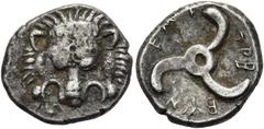 GRIECHEN LYKIEN. DYNASTEN Trbbenimi, ca. 380 - 370 v. Chr. 1/3 Stater ø 16mm (2,63g). 390 - 370 v. Chr. Mzst. Wedrei. Vs.: Löwenskalp in Vorderansicht. Rs.: Triskeles in rundem Incusum, darin "trebben