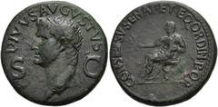 RÖMER RÖMISCHE KAISERZEIT. Divus Augustus, ab 14 n. Chr. AE Dupondius ø 28mm (14,42g). Geprägt unter Caligula, 40 - 41 n. Chr. Mzst. Rom. Vs.: DIVVS AVGVSTVS / S - C, Kopf mit Strahlenkrone n. l. Rs.:
