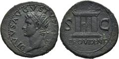 RÖMER RÖMISCHE KAISERZEIT. Divus Augustus, ab 14 n. Chr. AE As ø 29mm (10,77g). Geprägt unter Tiberius, 31 - 37 n. Chr. Mzst. Rom. Vs.: DIVVS AVGVSTVS PATER, Kopf mit Strahlenkrone n. l. Rs.: PROVIDEN